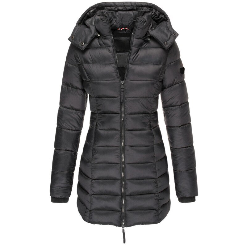 Veste D'Hiver Pour Femme Amawinc Rembourrée Mi Longue Capuche Amovible Coupe Ajustée