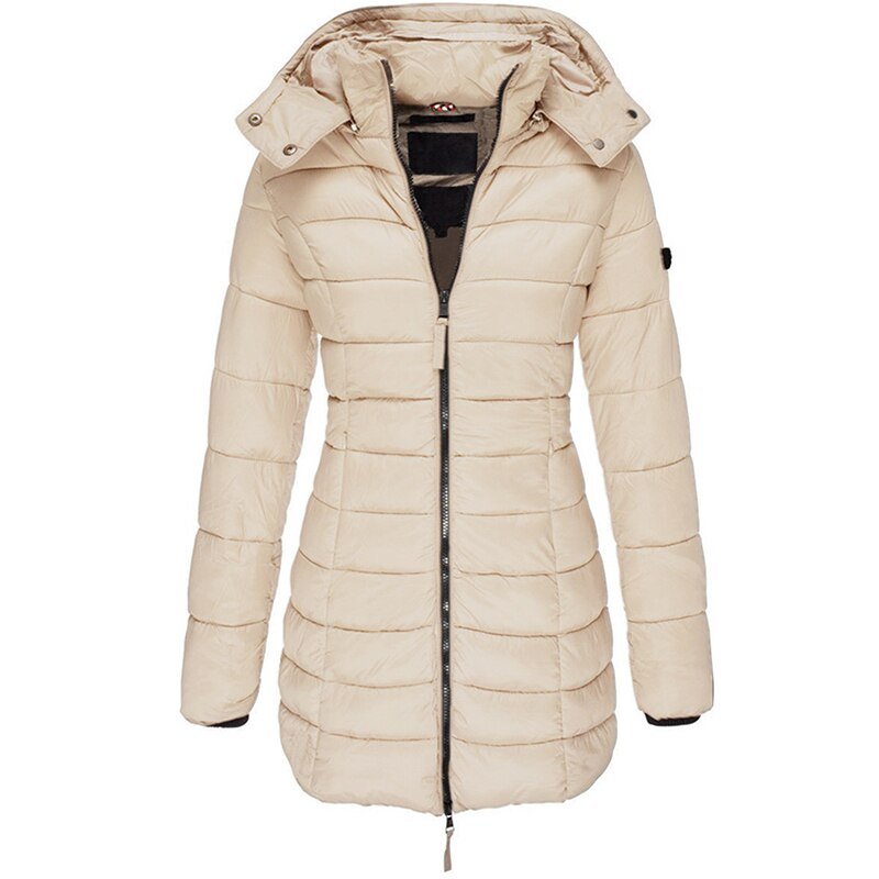 Veste D'Hiver Pour Femme Amawinc Rembourrée Mi Longue Capuche Amovible Coupe Ajustée