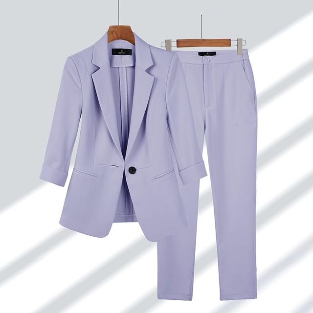 Tailleur Femme Veste Tailleur Et Pantalon Coupe Slim Look Formel Professionnel Amawinc