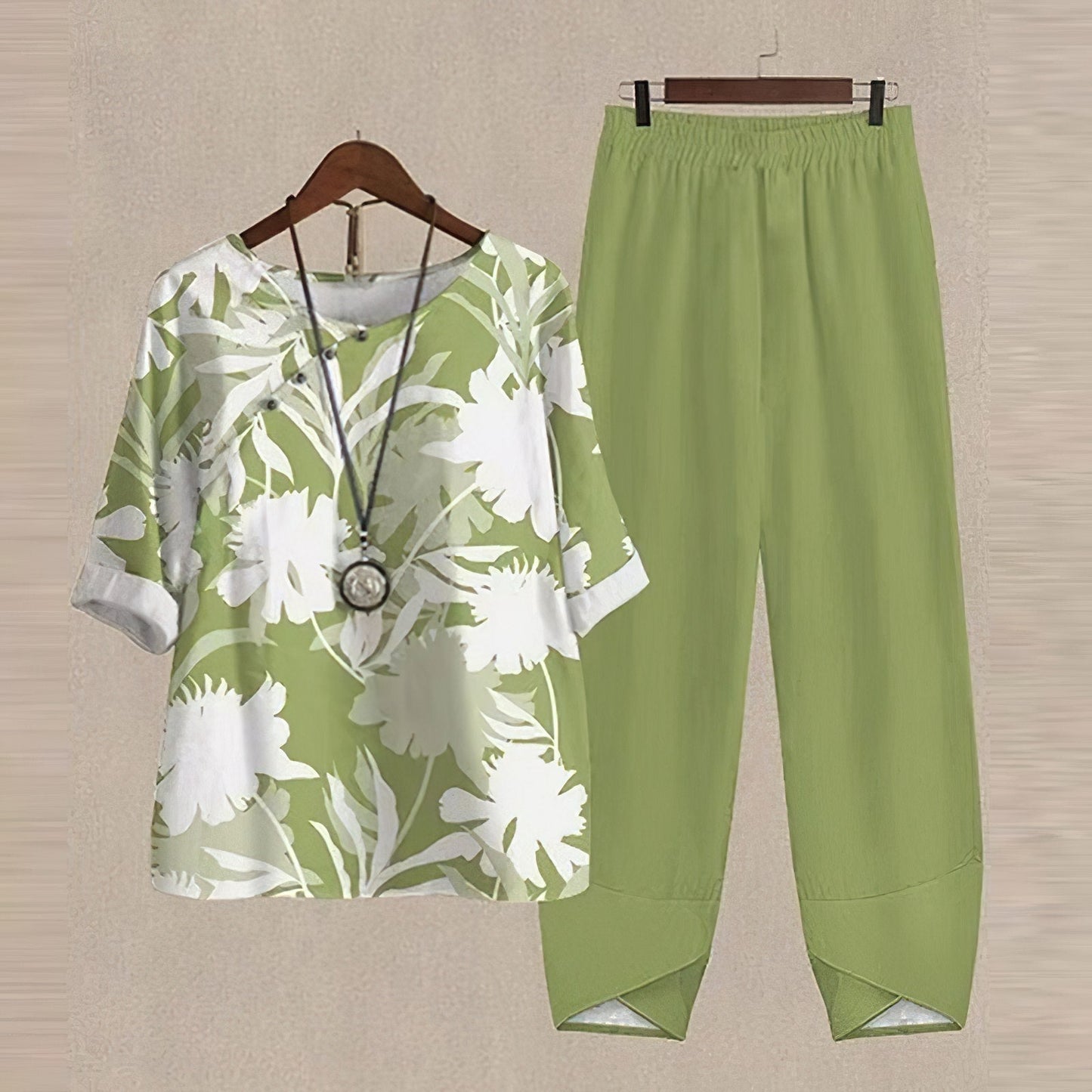 Ensemble Femme Blouse Pantalon Coupe Ample Imprimé Papillon Taille Elastique Manches Trois Quarts Amawinc