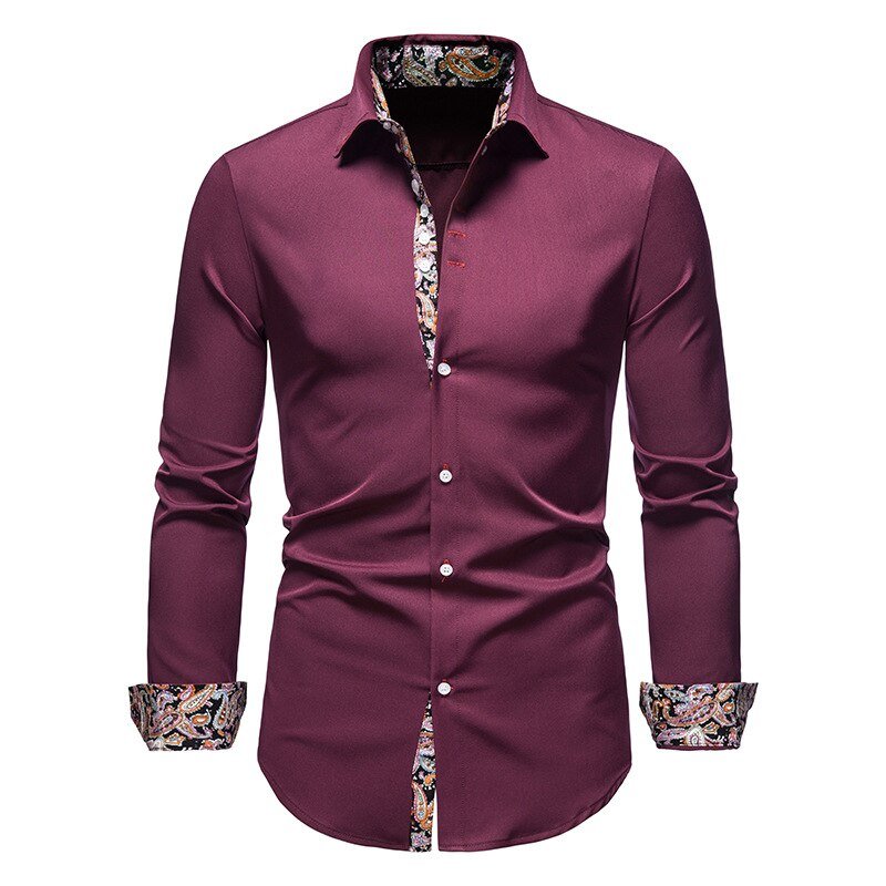 Chemise Homme Slim Fit Manches Longues Col Classique Détails Paisley Contrastants En Coton