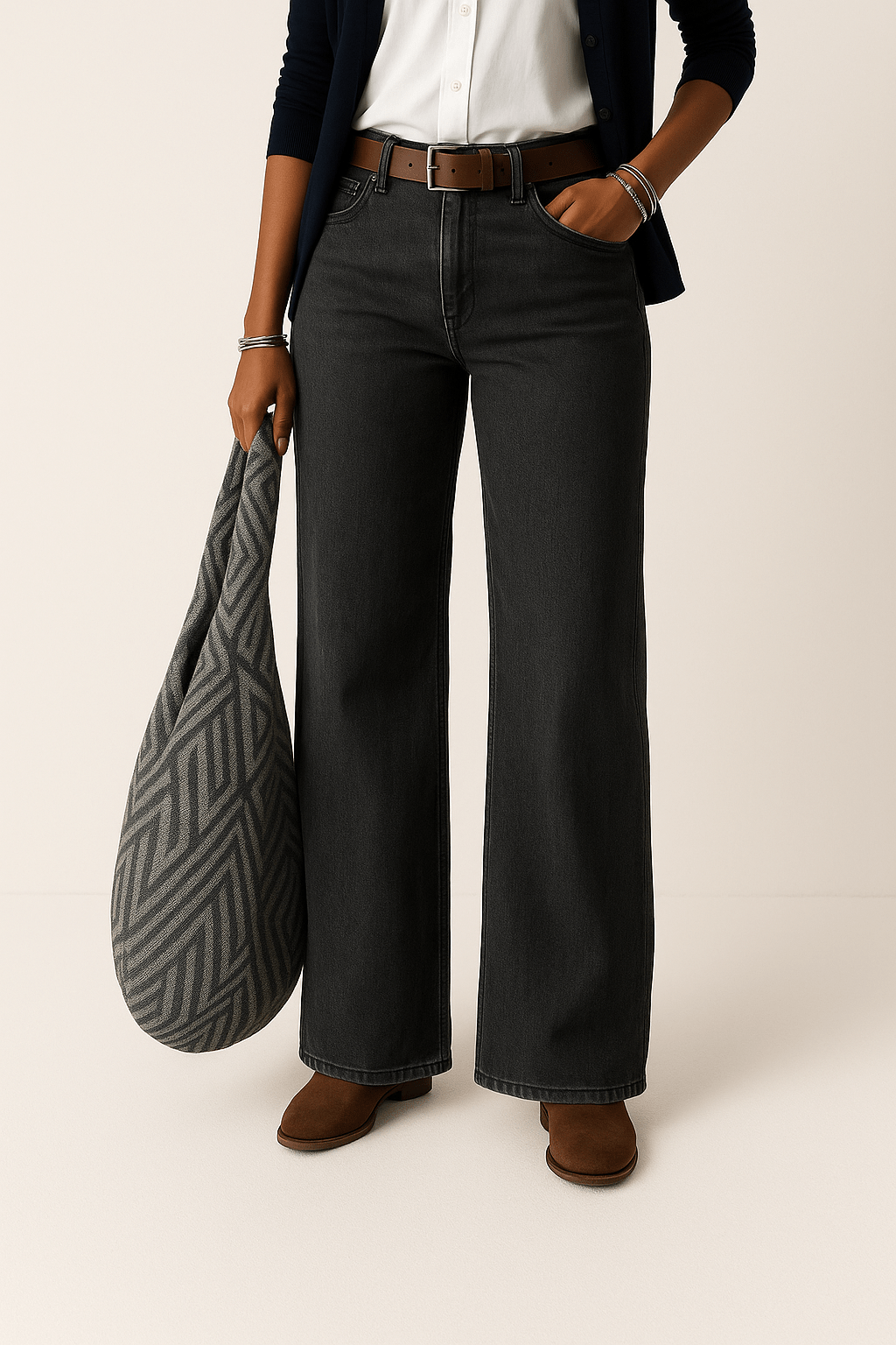 Amelia Pantalon Denim Taille Haute Coupe Large Confortable et Polyvalent pour Toutes Saisons