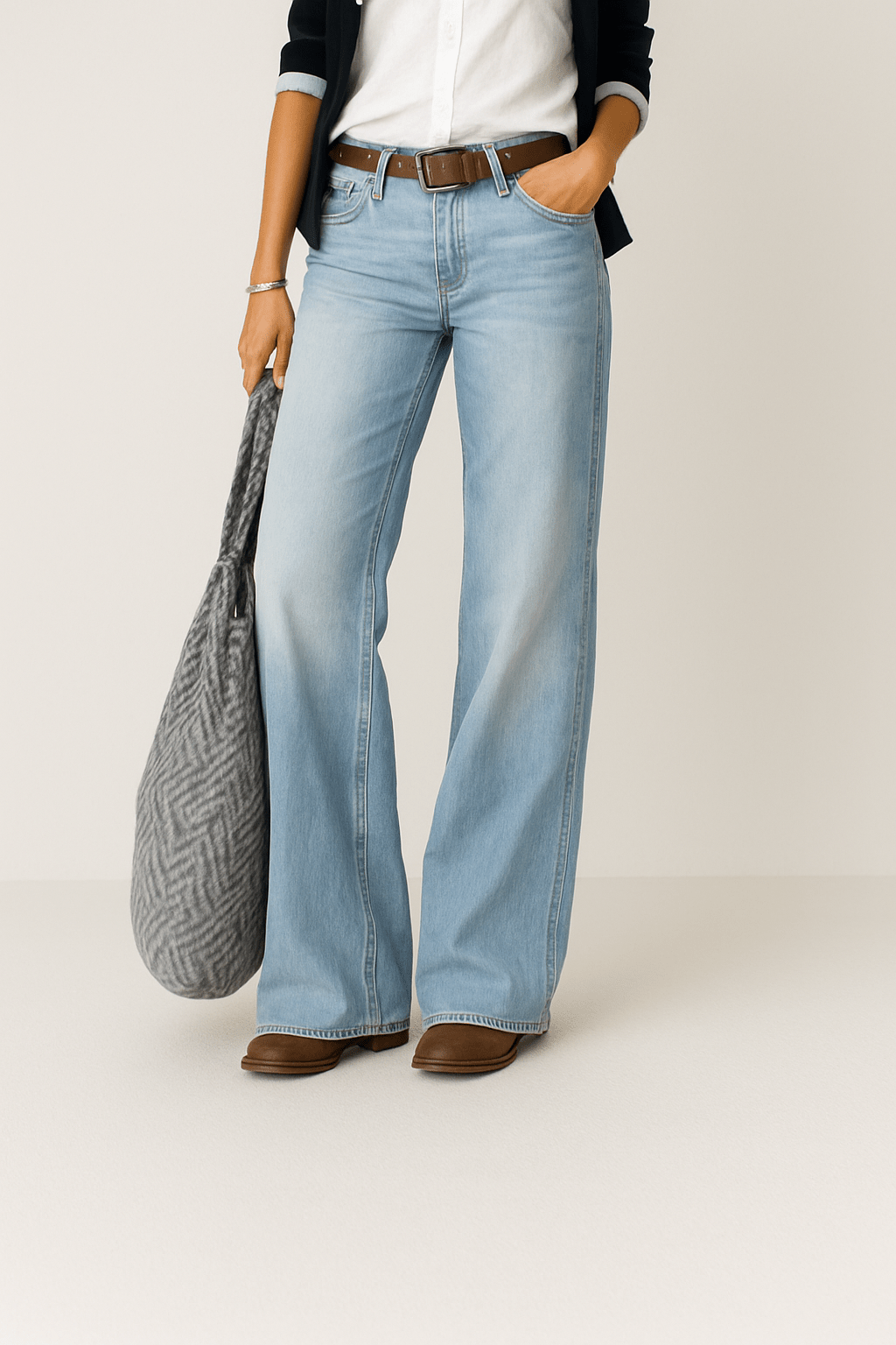 Amelia Pantalon Denim Taille Haute Coupe Large Confortable et Polyvalent pour Toutes Saisons