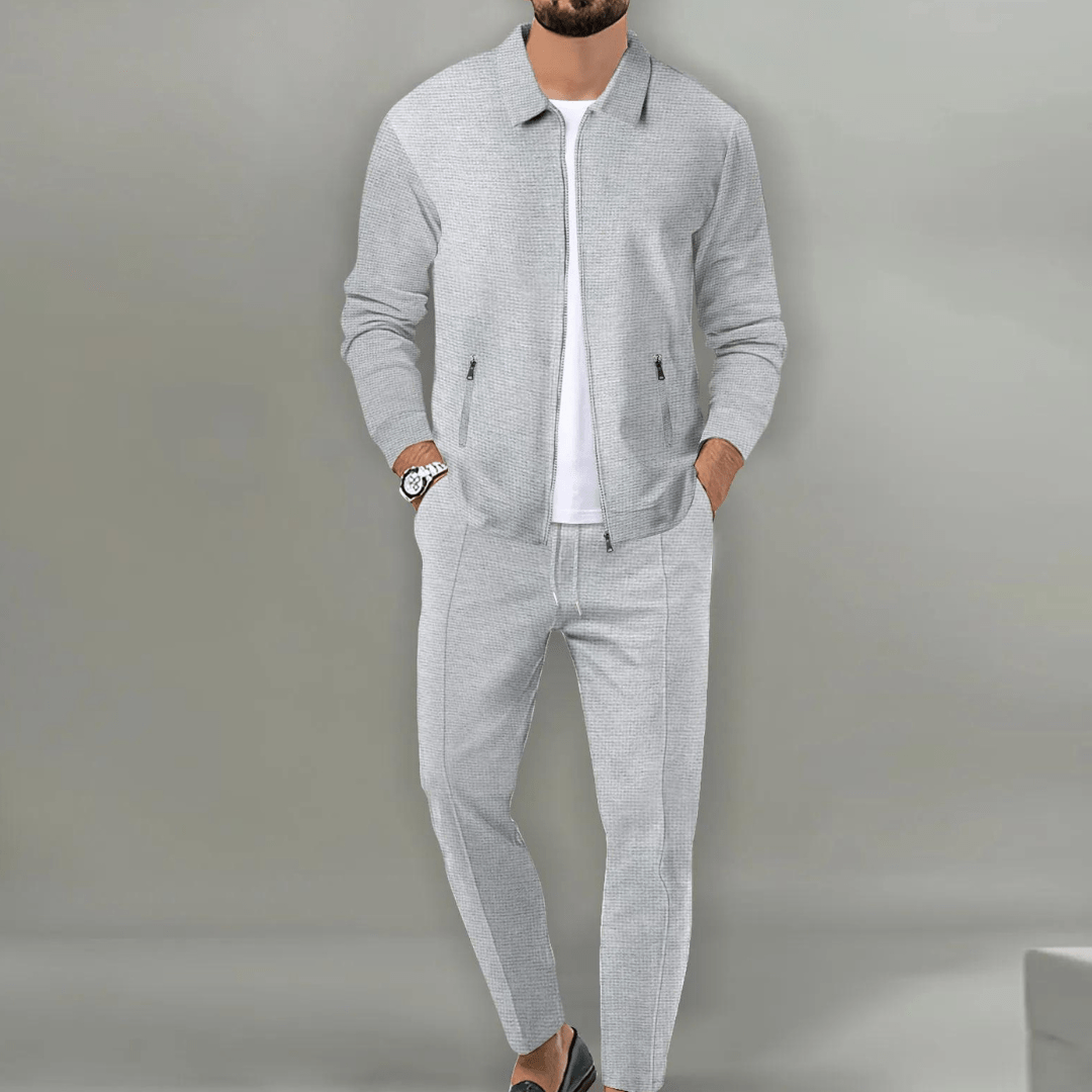 Survêtement Homme Beige Léger Avec Veste Zip Deux Pièces Amawinc Confort Décontracté Idéal Voyage