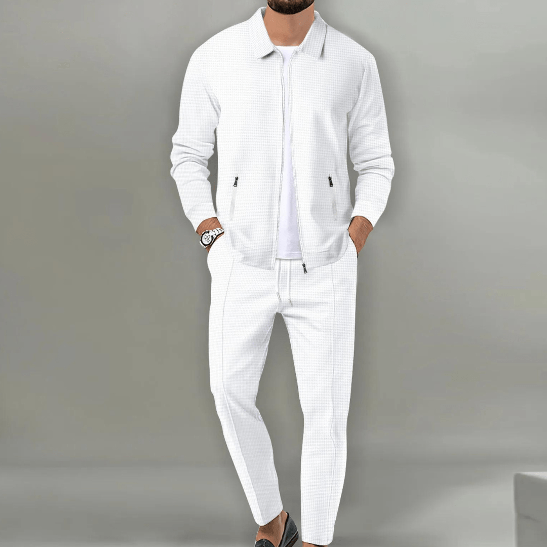 Survêtement Homme Beige Léger Avec Veste Zip Deux Pièces Amawinc Confort Décontracté Idéal Voyage