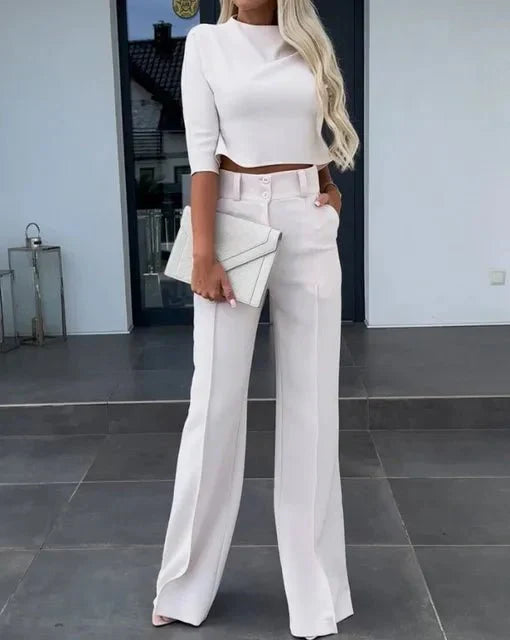 Kayla Ensemble Deux Pièces Femme Moderne Top Court Et Pantalon Taille Haute Pour Élégance Quotidienne