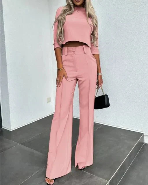 Kayla Ensemble Deux Pièces Femme Moderne Top Court Et Pantalon Taille Haute Pour Élégance Quotidienne
