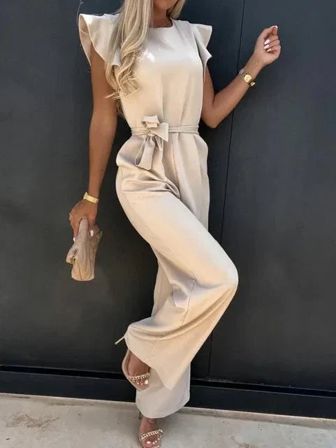 Amawinc Combinaison Femme Manches Courtes Froncées Ceinture À La Taille Pantalon Large Confort Léger