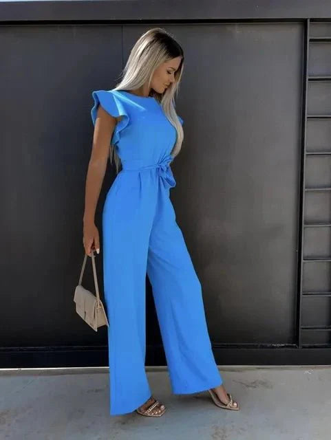 Amawinc Combinaison Femme Manches Courtes Froncées Ceinture À La Taille Pantalon Large Confort Léger