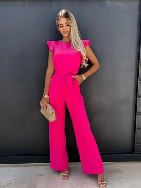Amawinc Combinaison Femme Manches Courtes Froncées Ceinture À La Taille Pantalon Large Confort Léger