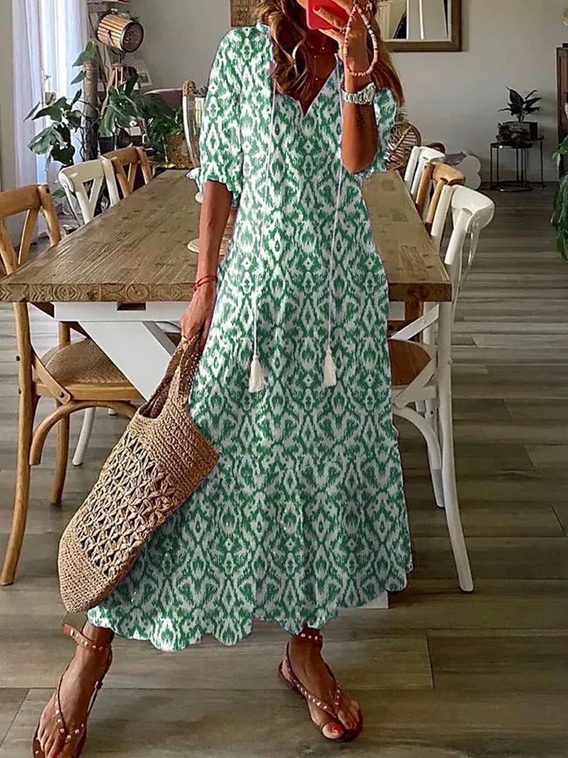 Robe Maxi Femme Léger En Col V Manches Courtes À Motifs Floraux Coupe Ample Idéale Pour Été Vacances