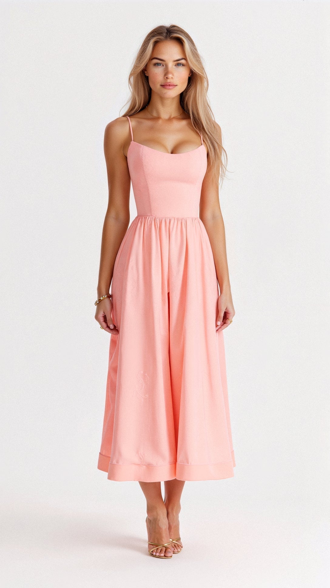 Robe Femme A Line Midi Avec Bretelles Spaghetti Et Taille Cintrée Pour Été Élégante Et Polyvalente