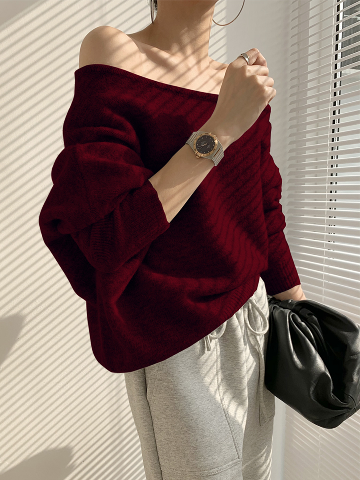 Pull Asymétrique À Une Épaule En Maille Élégant Et Romantique Pour Loisir Décontracté