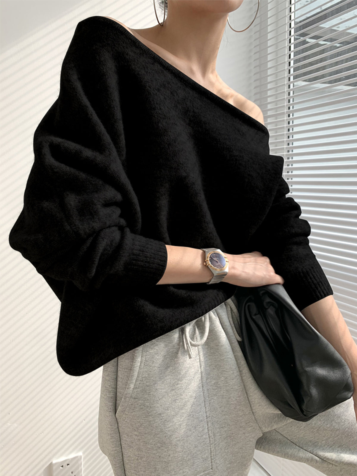 Pull Asymétrique À Une Épaule En Maille Élégant Et Romantique Pour Loisir Décontracté