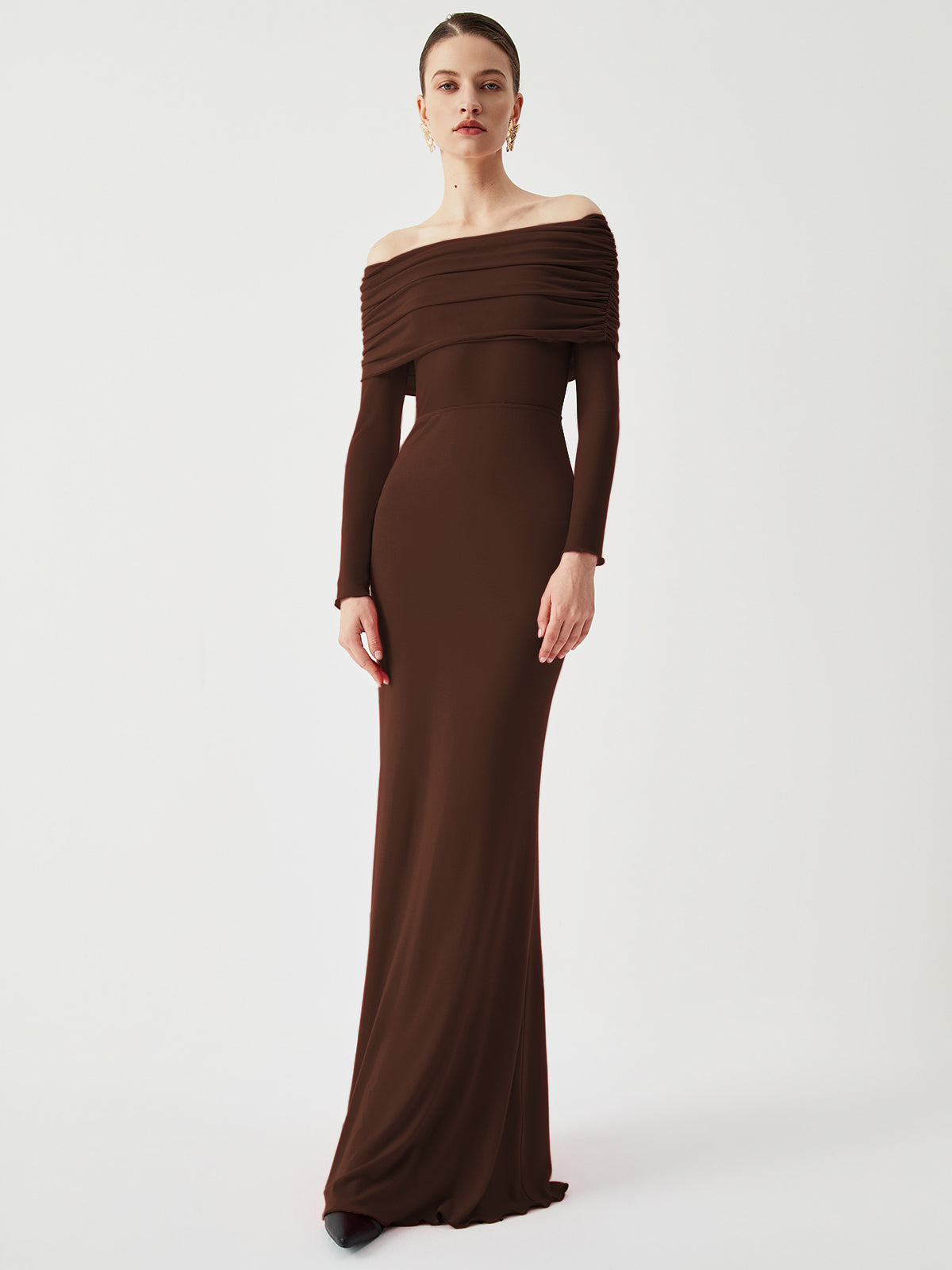 Robe Longue En Maille Amawinc Avec Épaules Dévoilées Overfold Robe Maxi Élégante Pour Soirées