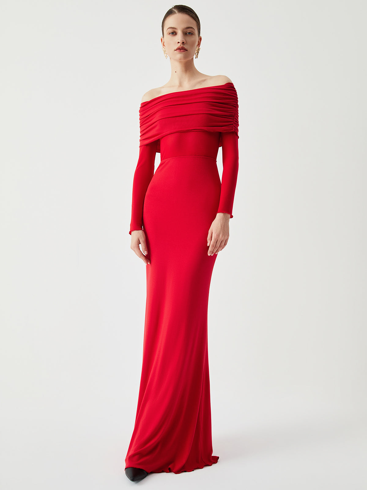Robe Longue En Maille Amawinc Avec Épaules Dévoilées Overfold Robe Maxi Élégante Pour Soirées