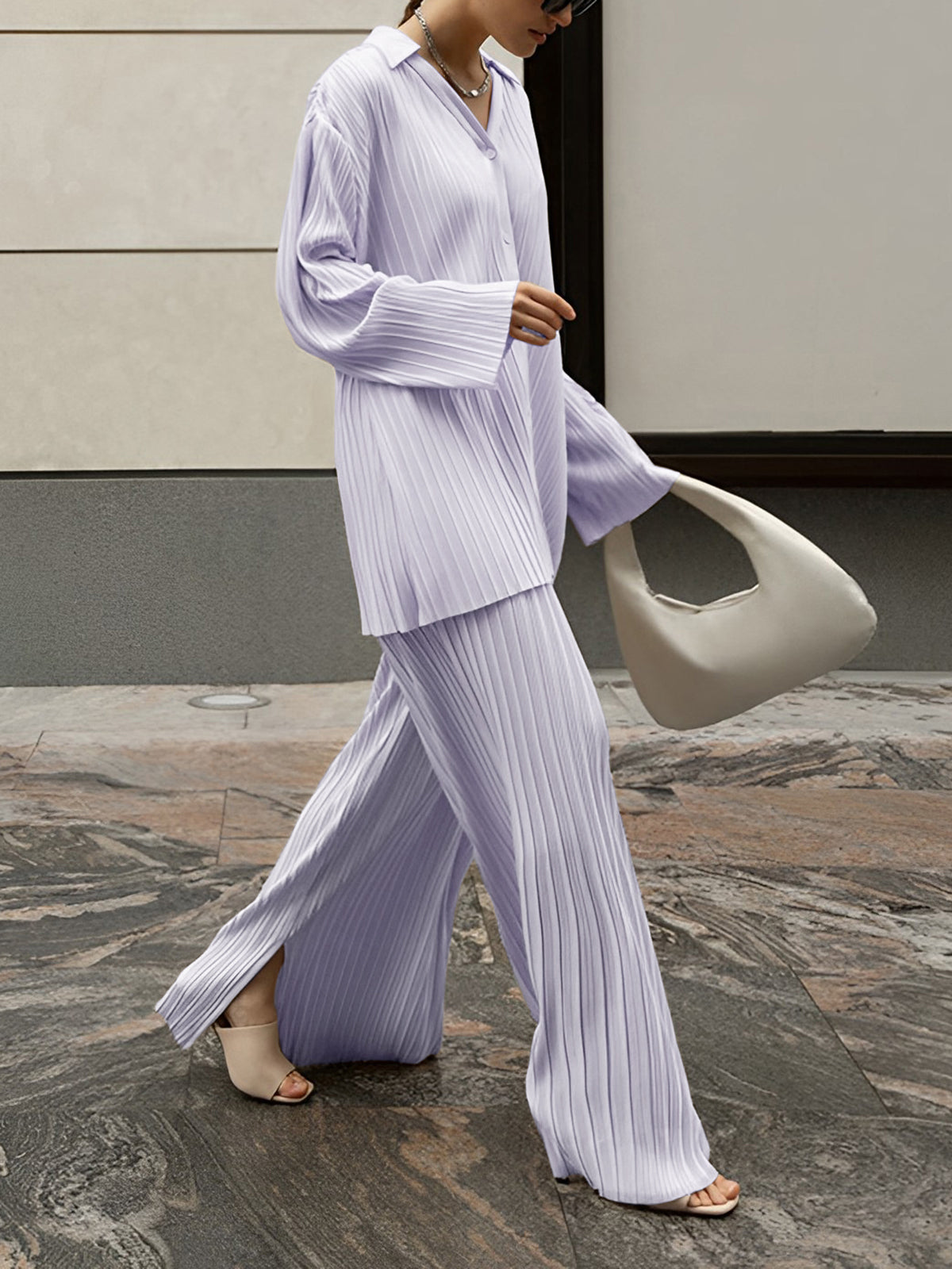 Ensemble Pantalon Deux Pièces Ample Avec Poches Plissées Décontracté Confortable Idéal
