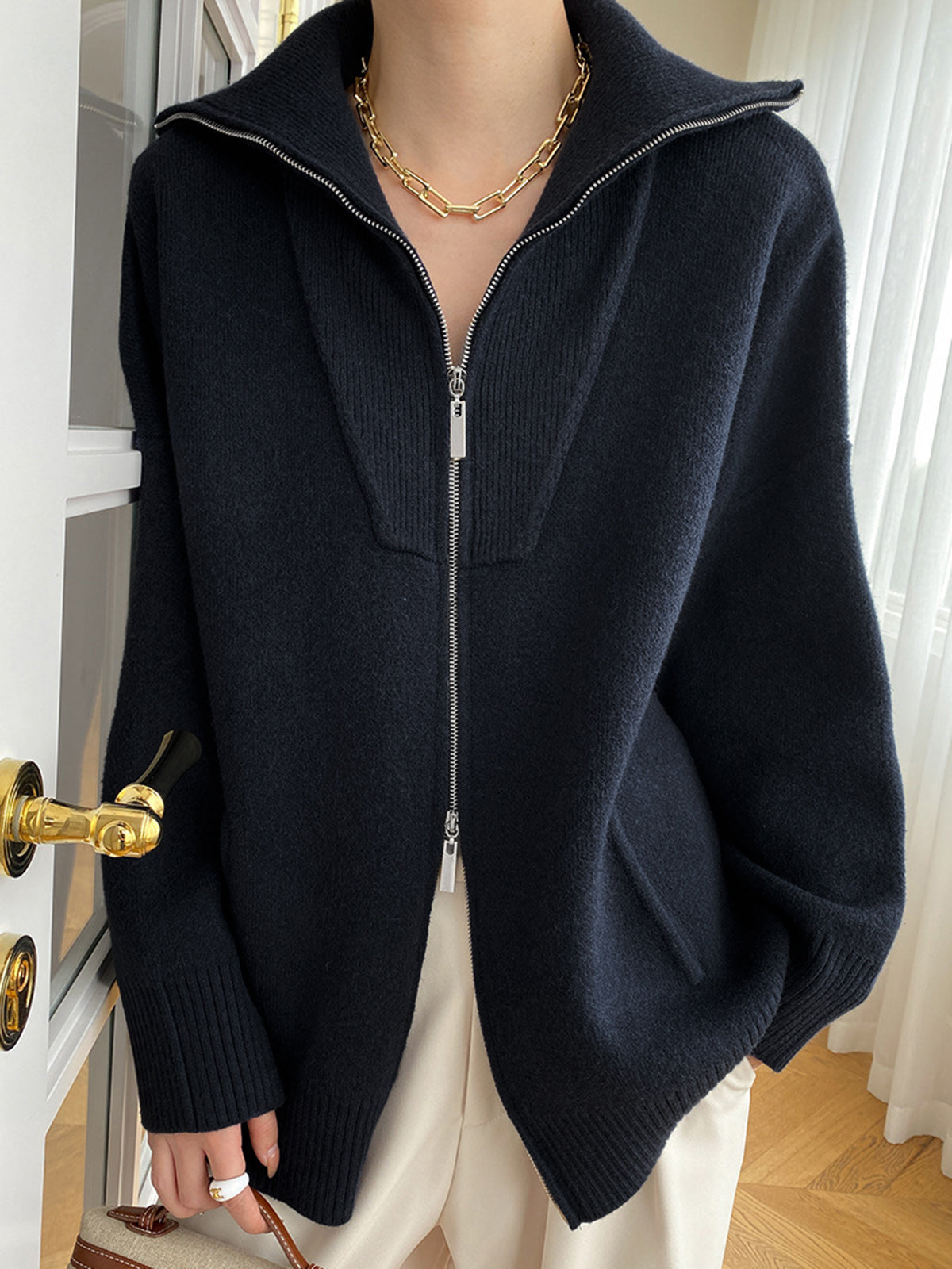Cardigan Oversize Col Ouvert En Maille Tricot Décontracté 50 Pour Cent Acrylique Et Polyamide