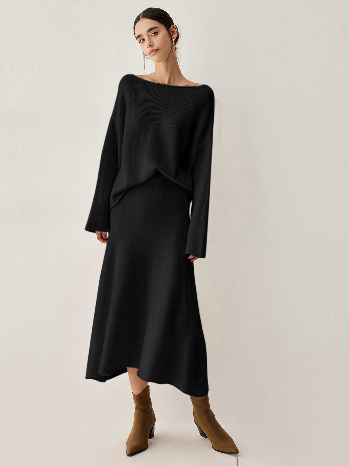 Ensemble Pull Oversized Et Jupe Deux Pièces En Maille Confortable Pour Travail Et Weekend