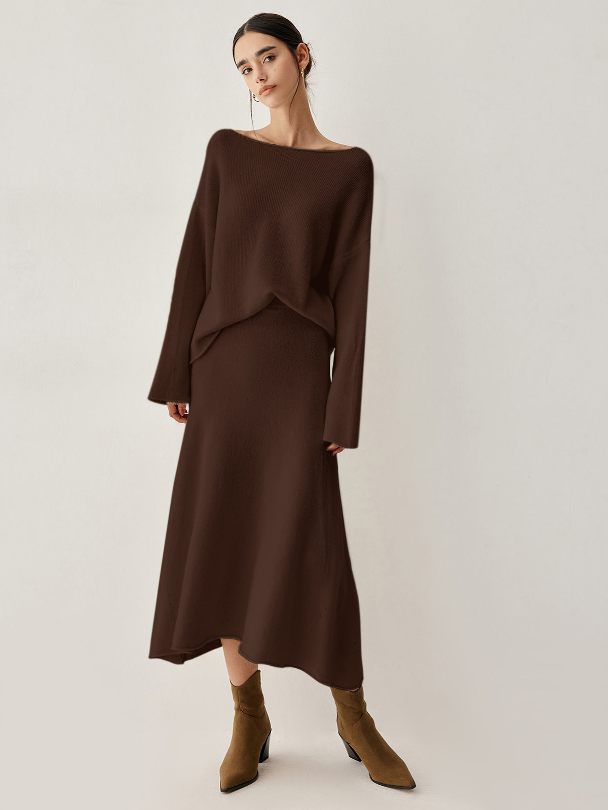 Ensemble Pull Oversized Et Jupe Deux Pièces En Maille Confortable Pour Travail Et Weekend