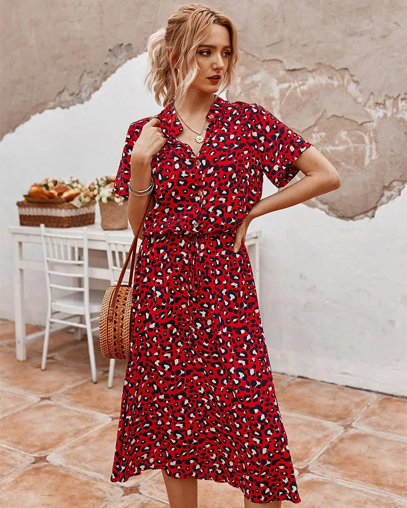 Damen-Midikleid mit Raffungen, V-Ausschnitt und Gürtel