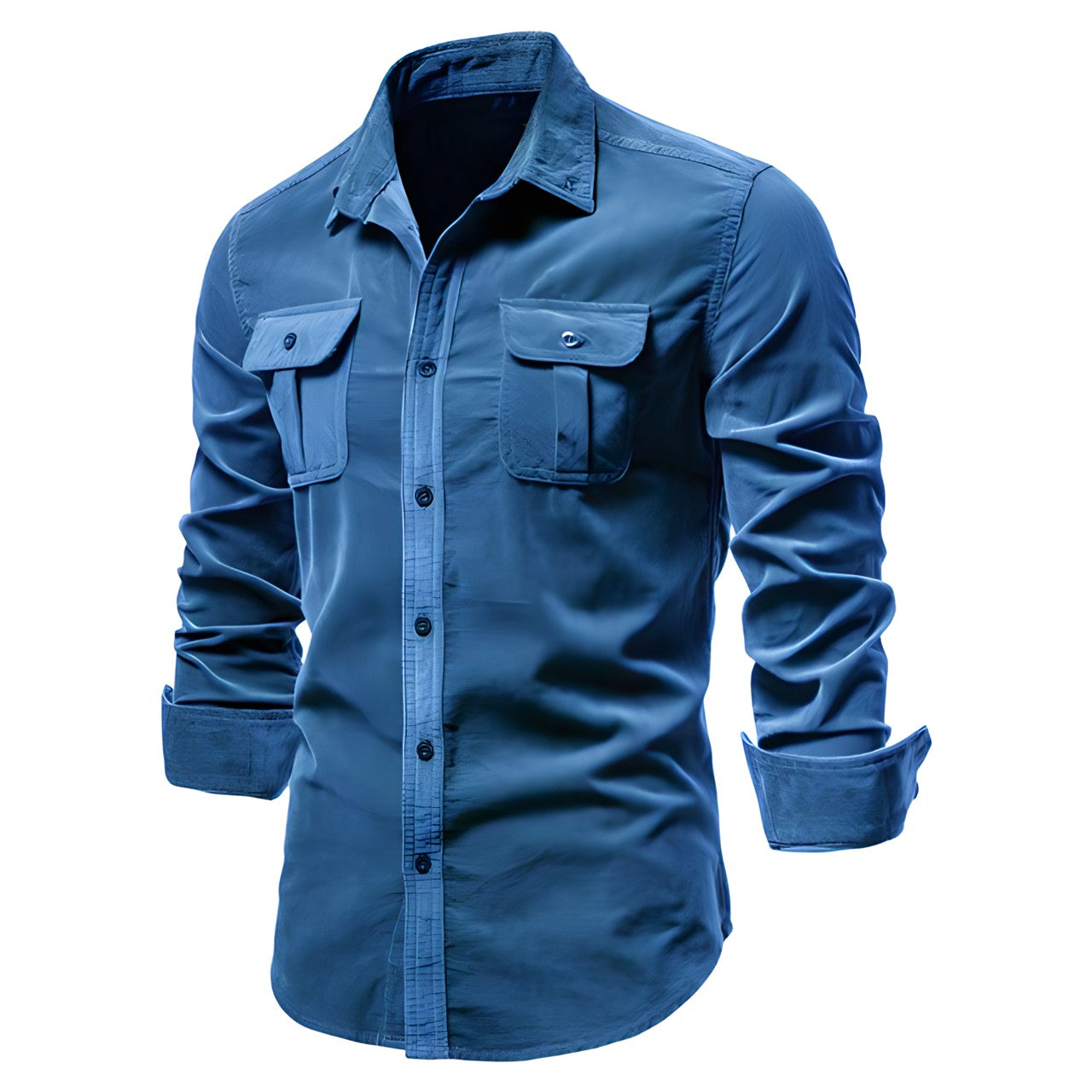 Chemise Homme Manches Longues Style Militaire Décontractée Olive Poches Fonctionnelles Par Amawinc Adam