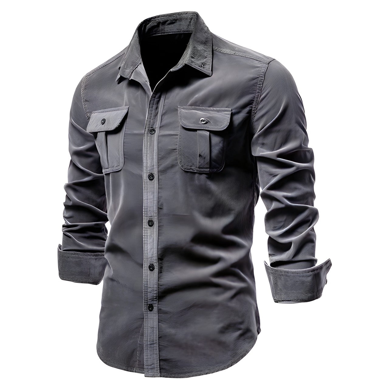 Chemise Homme Manches Longues Style Militaire Décontractée Olive Poches Fonctionnelles Par Amawinc Adam