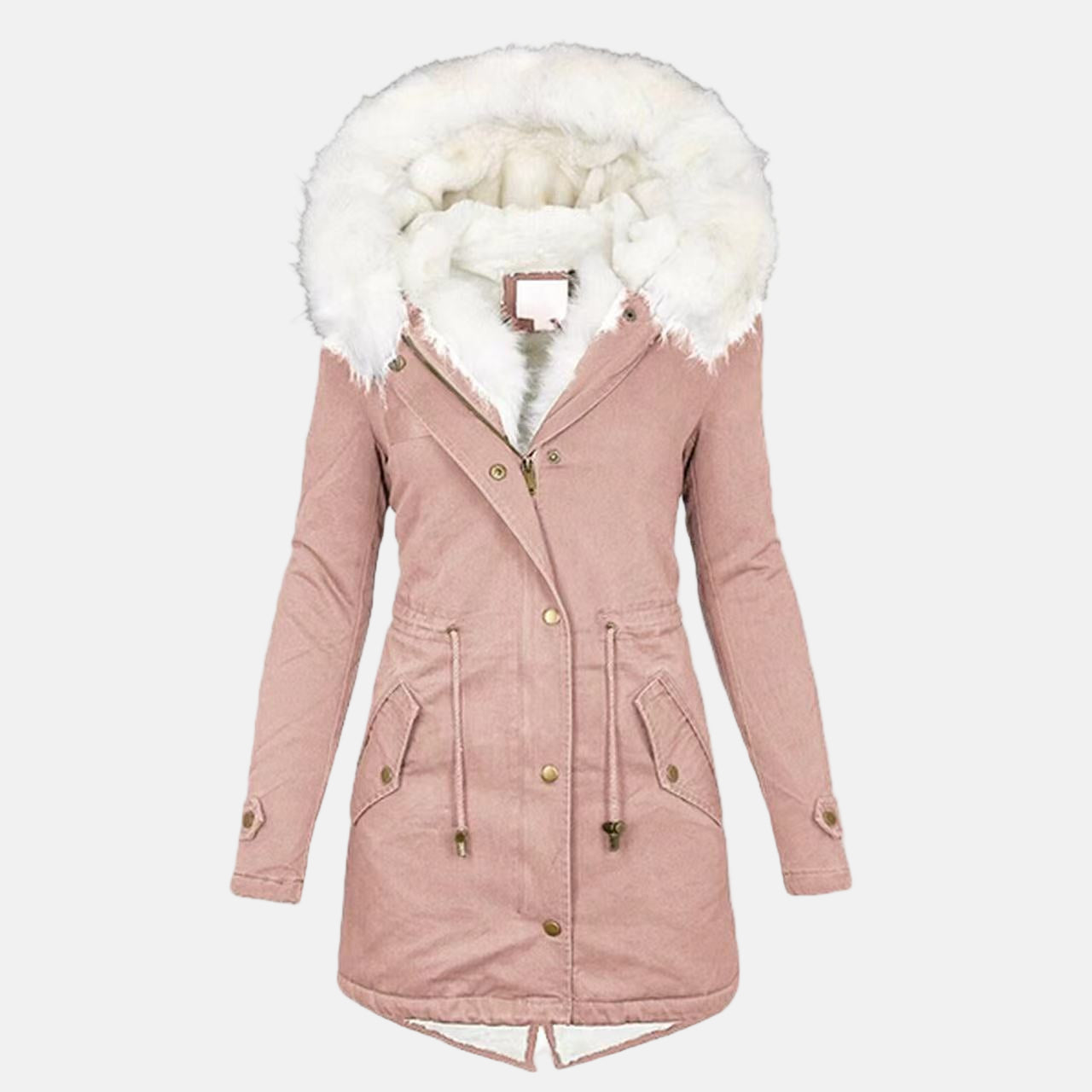 Parka Femme À Capuche Avec Col En Fourrure Fausse Imperméable Mi Longue Coupe Ajustée Doublure Polaire