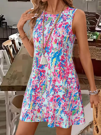 Robe Veste Sans Manches Femme Coupe Décontractée Imprimé Floral Léger Court Pour Été Vacances