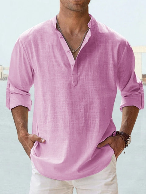 Hugo Chemise En Lin Pour Homme Col Mandarin Décontractée Léger Manches Longues Respirante