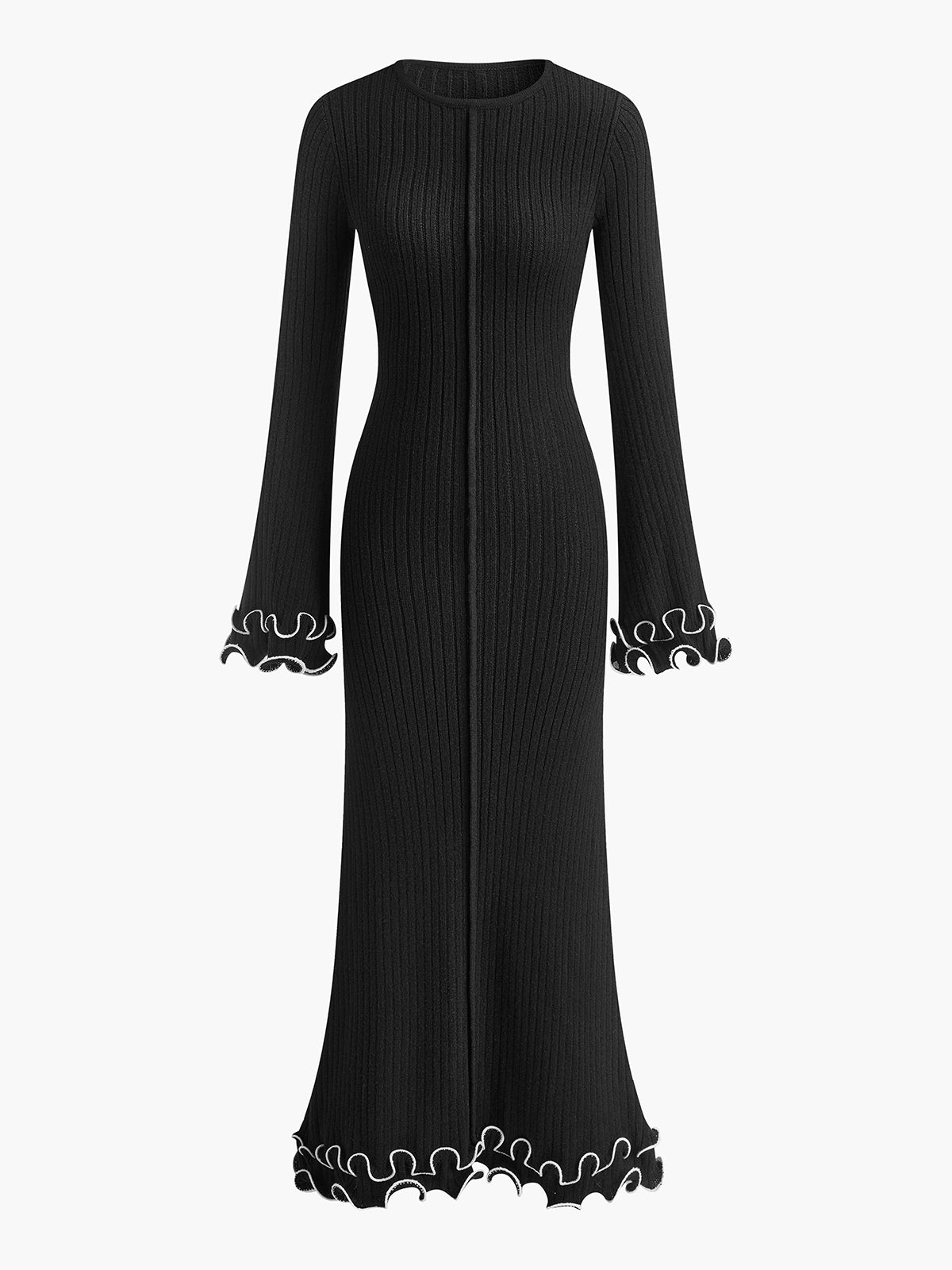 Robe Tricot Maxi Avec Piping Et Fronces À Cordon De Serrage Pour Mariage Vacances Amawinc