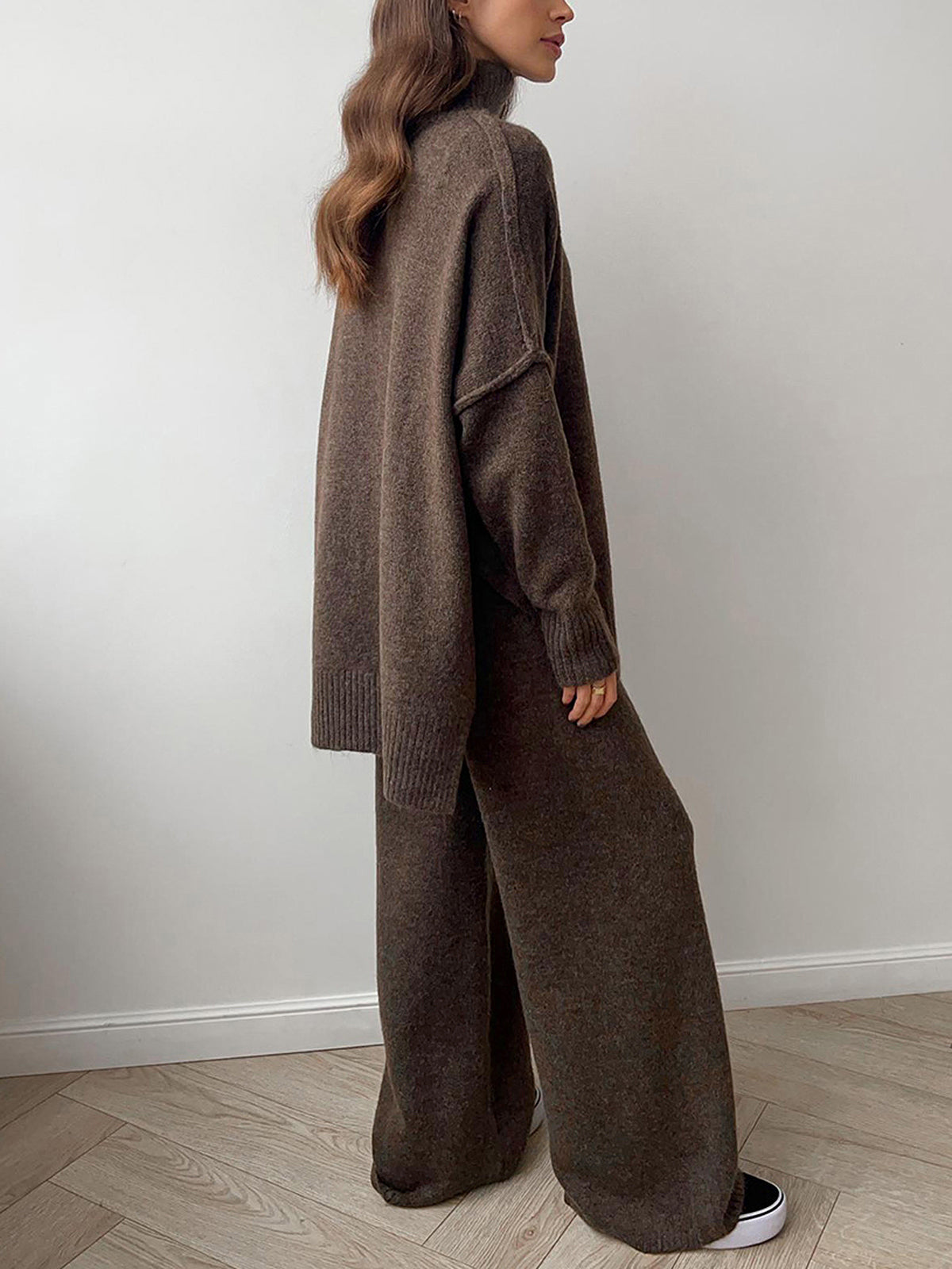 Ensemble Col Roulé En Maille Pantalon Décontracté Confort Pour Domicile Et Travail
