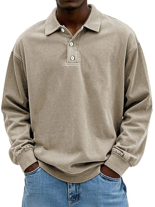 Amawinc Polo Vintage À Manches Longues Pour Homme Style Rétro Classique Idéal Pour Décontracté Weekends