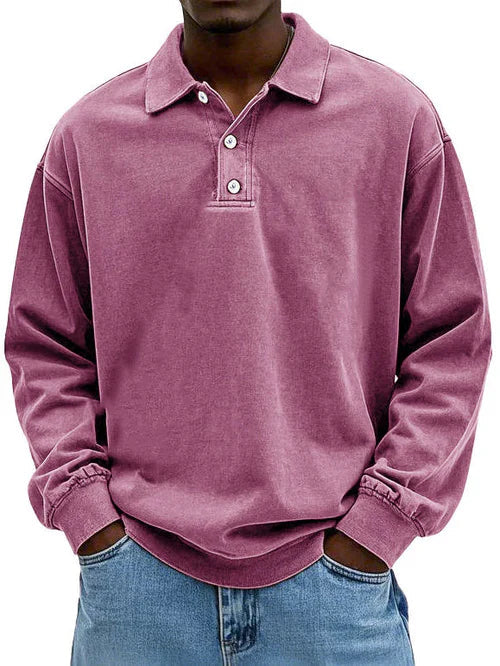 Amawinc Polo Vintage À Manches Longues Pour Homme Style Rétro Classique Idéal Pour Décontracté Weekends