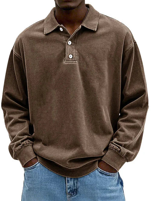 Amawinc Polo Vintage À Manches Longues Pour Homme Style Rétro Classique Idéal Pour Décontracté Weekends