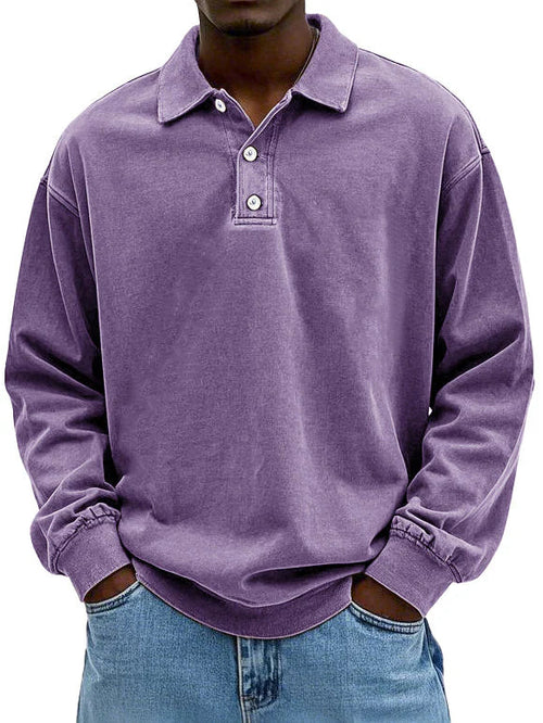 Amawinc Polo Vintage À Manches Longues Pour Homme Style Rétro Classique Idéal Pour Décontracté Weekends