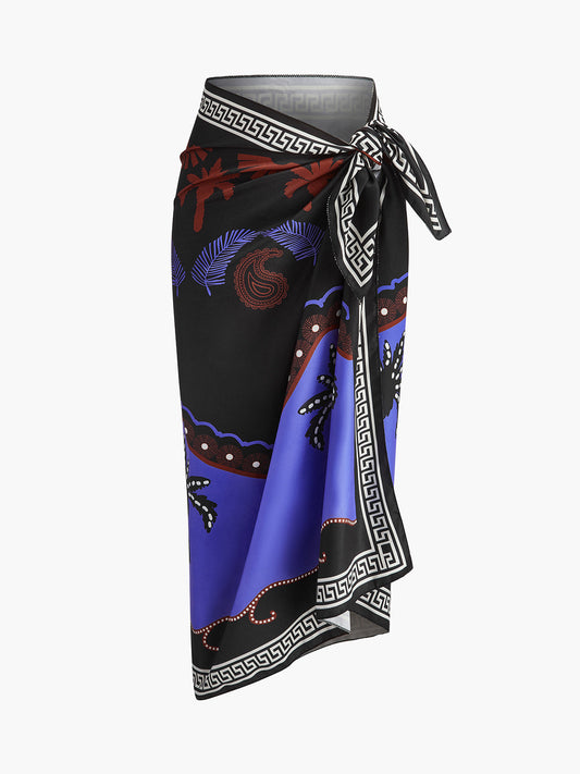 Printed Tie-Waist Sarong Cover-Up - Amawinc