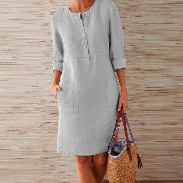 Damen-Leinenkleid mit Taschen, leicht