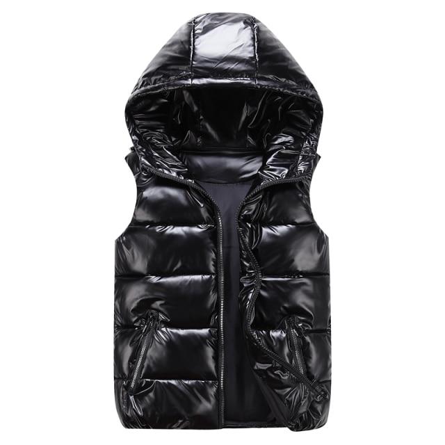 Gilet Matelassé Pour Homme Avec Capuche Résistant Au Vent Coupe Décontractée Veste Hiver Brillante