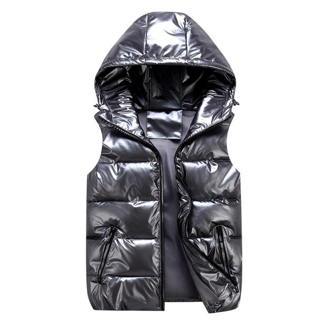 Gilet Matelassé Pour Homme Avec Capuche Résistant Au Vent Coupe Décontractée Veste Hiver Brillante