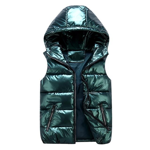 Gilet Matelassé Pour Homme Avec Capuche Résistant Au Vent Coupe Décontractée Veste Hiver Brillante