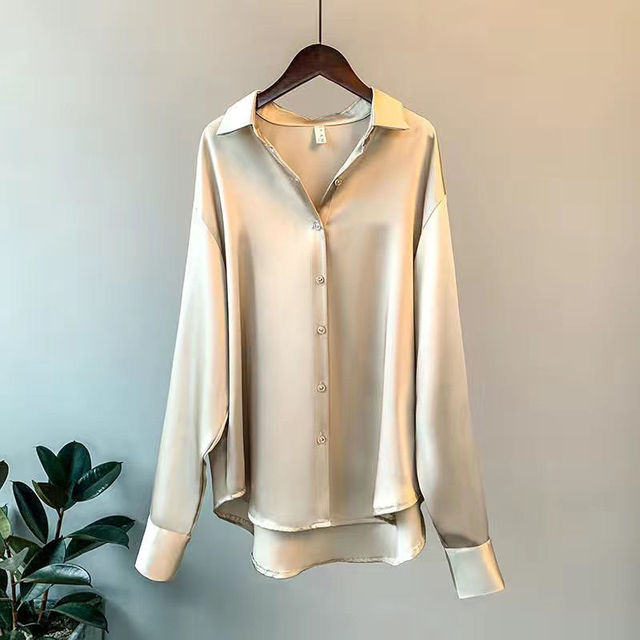 Blouse Satinée Décontractée À Boutons Frontaux Pour Femme Taylor Amawinc Coupe Ample Pour Bureau Et Jour