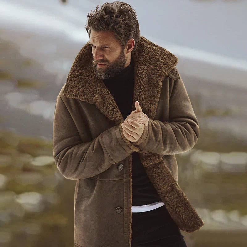 Parka Homme Avec Doublure Fourrure Synthétique Coupe Décontractée Longueur Mi Cuisse Boutons Devant Pour L Hiver