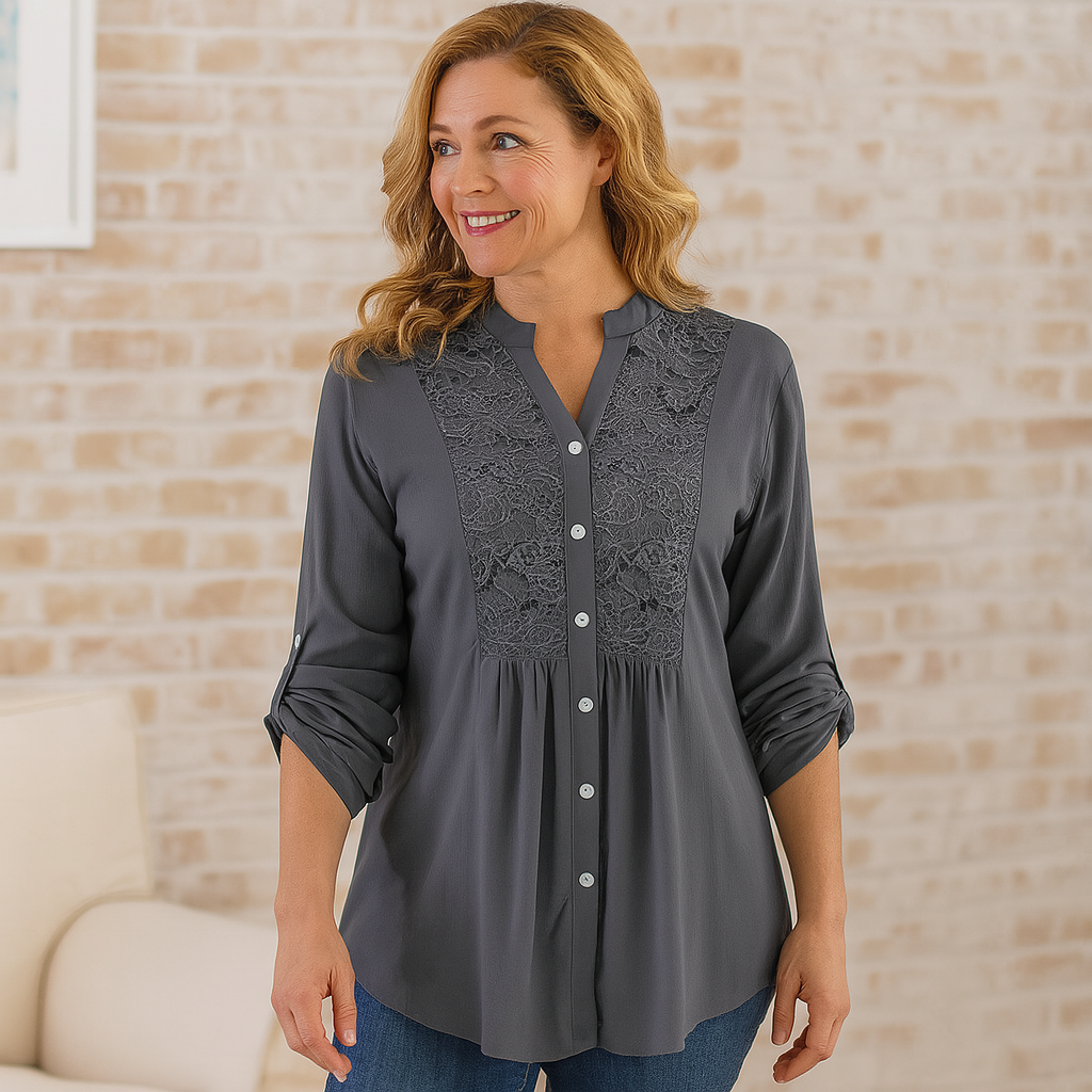 Blouse Longue En Dentelle Avec Détails Finement Travaillés Pour Élégance Quotidienne Bureau Et Dîner