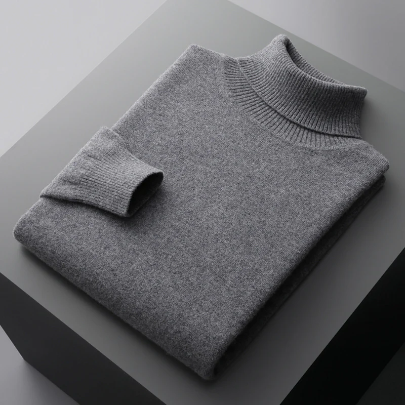 Pull Col Roulé En Laine Mérinos Uni À Côtes Regular Fit Pour Homme Longueur Hip Doux Confortable