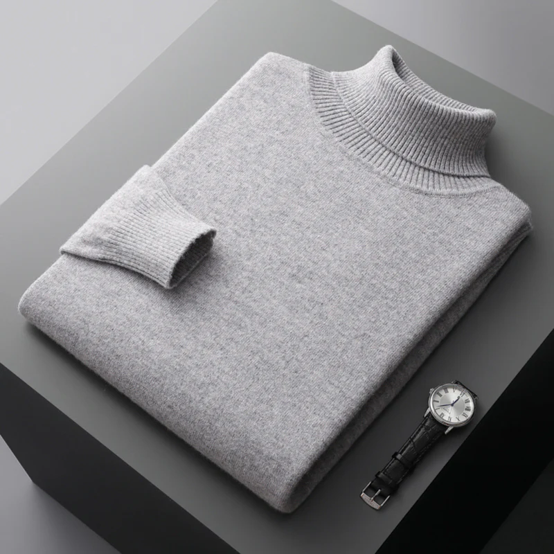 Pull Col Roulé En Laine Mérinos Uni À Côtes Regular Fit Pour Homme Longueur Hip Doux Confortable