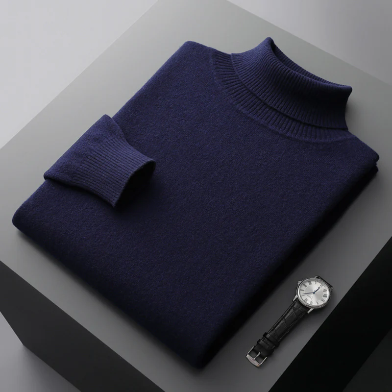 Pull Col Roulé En Laine Mérinos Uni À Côtes Regular Fit Pour Homme Longueur Hip Doux Confortable