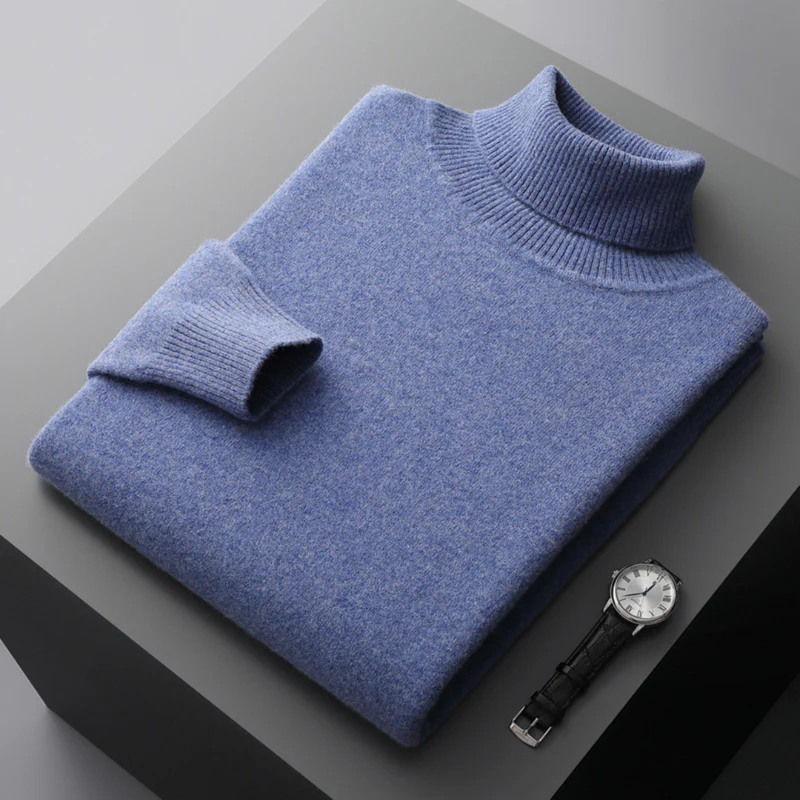 Pull Col Roulé En Laine Mérinos Uni À Côtes Regular Fit Pour Homme Longueur Hip Doux Confortable