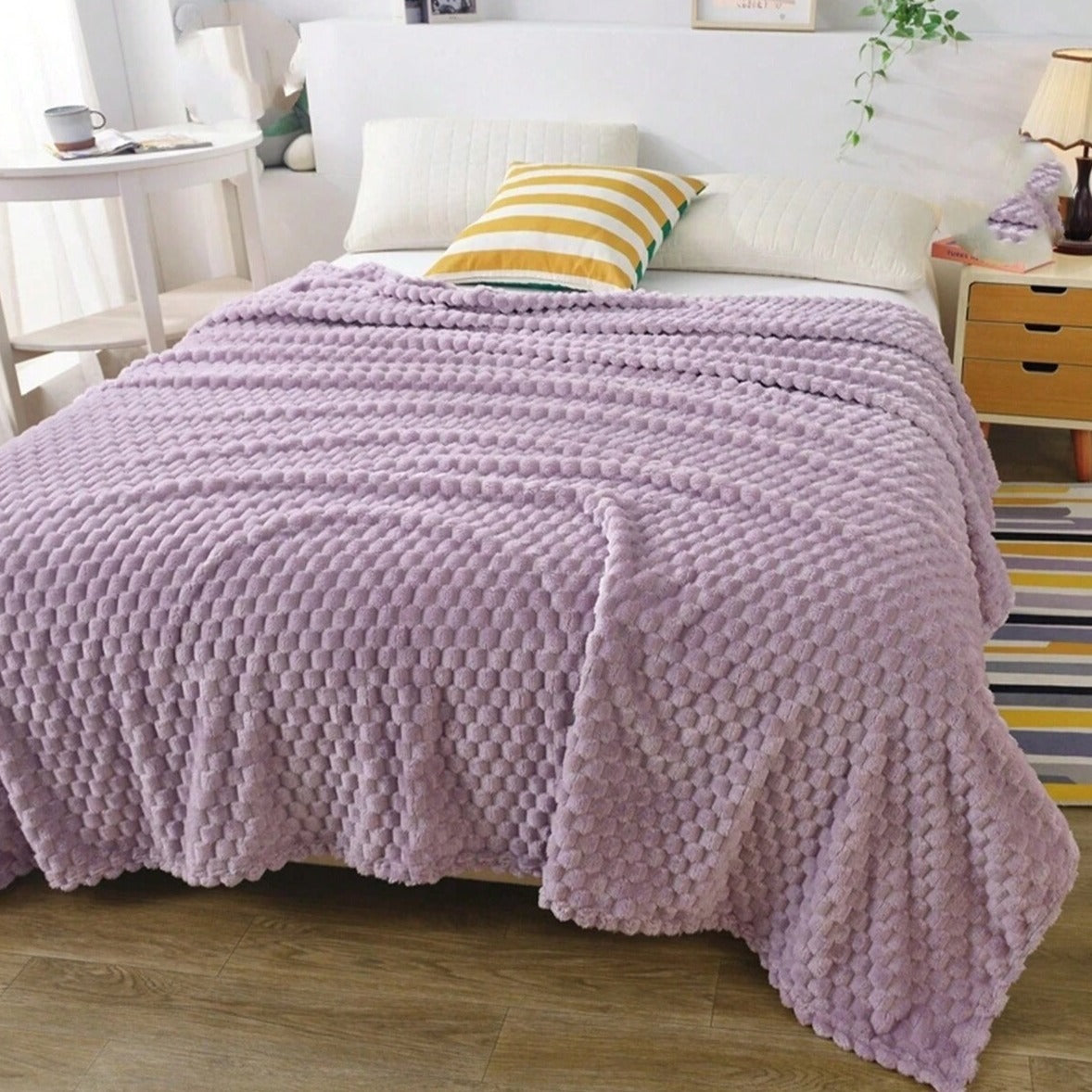 Couverture Polaire Moderne Avec Motif Boules Texturées Pour Canapé Ou Lit Douce Et Confortable