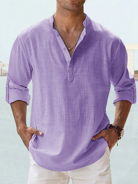 Chemise Homme Décontractée À Col Mao Manches Longues En Tissu Léger Durable Et Écoresponsable